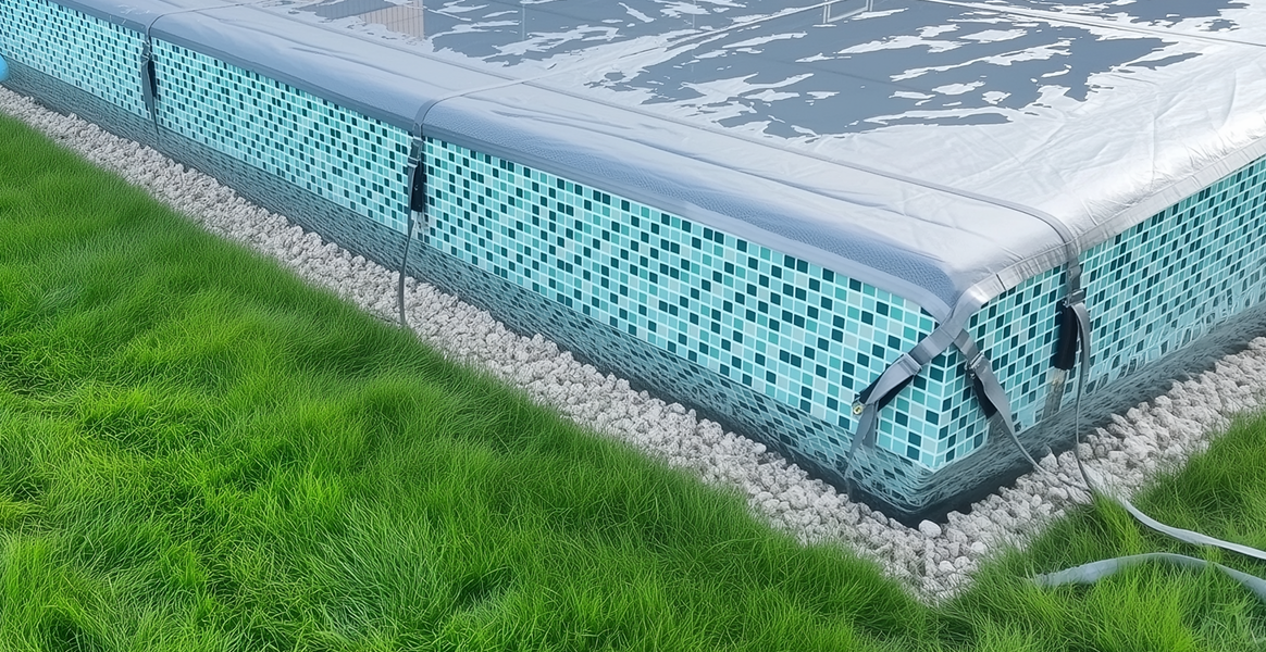 Покрывало для бассейна под снегом — защита зимой в Тюмени